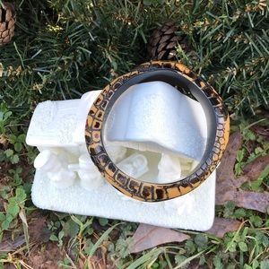 Faux Snakeskin Print Bangle Bracelet 3.5” Brown Black Snake Head